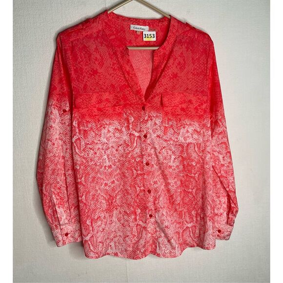 Calvin Klein Snakeskin Print Chiffon Blouse Womens Size L Pink Office Career NEW - Picture 1 of 9